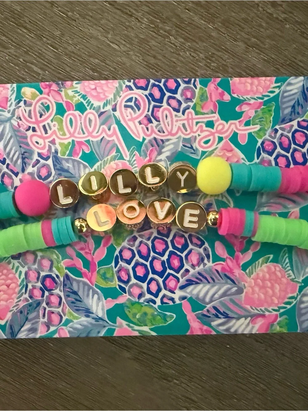Lilly Pulitzer Pink, Green & Teal Kids Beaded 'Lilly Love' Bracelet Set